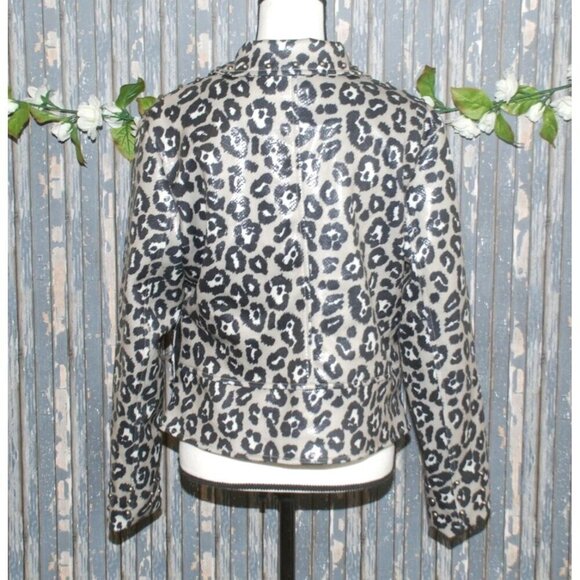 NWT Crazy Train Leopard Print Moto Jacket Size M Zip Up Studded Vegan Leather - Picture 9 of 12